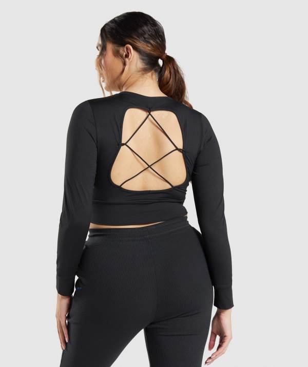 Damske Crop Top Gymshark Pause Open Back Long Sleeve Čierne | SV1246537
